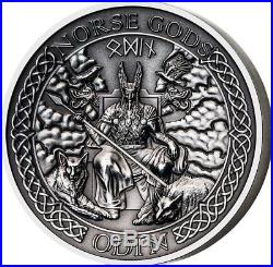 $10 Dollar 2015 Norse Gods Odin 2 oz Antique finish Cook Islands Silver Coin