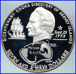 1973 COOK ISLANDS 7 1/2 DOLLARS HERVEY ISL. DISCOVERY 1 Oz PROOF SILVER