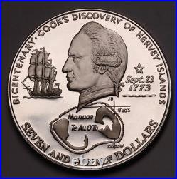 1973 COOK ISLANDS 7 1/2 DOLLARS HERVEY ISL. DISCOVERY 1 Oz PROOF SILVER