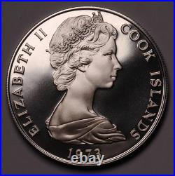 1973 COOK ISLANDS 7 1/2 DOLLARS HERVEY ISL. DISCOVERY 1 Oz PROOF SILVER