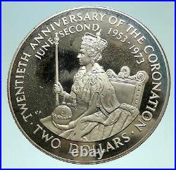 1973 COOK ISLANDS ELIZABETH II Coronation Proof Silver 2 Dollars Coin i76040