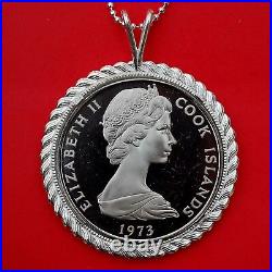 1973 Cook Islands $1 Proof Coin Sterling Silver Necklace God of Creation
