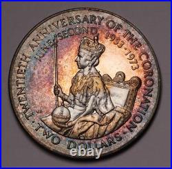 1973 Cook Islands $2 Dollars $2 QEII Coronation 0.76oz Silver Toned Proof Coin