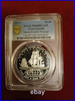 1973 Cook Islands Silver 2.5 Dollars James Cook Voyage Pcgs Pr 68 Deep Cameo