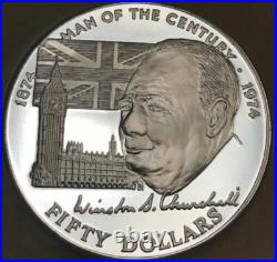 1974 COOK ISLANDS $50 DOLLAR CHURCHILL 3 Oz PROOF SILVER RARE BEAUTY