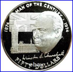 1974 COOK ISLANDS $50 DOLLAR CHURCHILL 3 Oz PROOF SILVER RARE BEAUTY