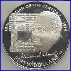 1974 COOK ISLANDS Elizabeth II WINSTON CHURCHILL Old Silver $50 Coin NGC i98554