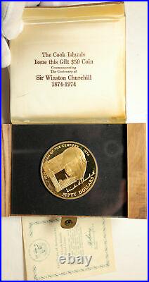 1974 COOK ISLANDS Elizabeth II WINSTON CHURCHILL Proof Silver $50 Coin i104090