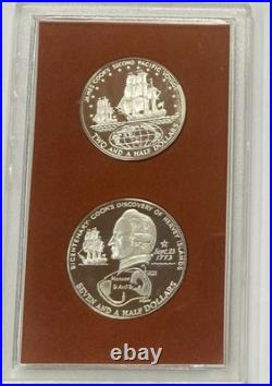 1974 COOK ISLANDS OFFICIAL 2 Oz STERLING SILVER PROOF SET (2) RAM PKG