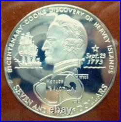 1974 COOK ISLANDS OFFICIAL 2 Oz STERLING SILVER PROOF SET (2) RAM PKG