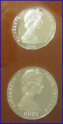 1974 COOK ISLANDS OFFICIAL 2 Oz STERLING SILVER PROOF SET (2) RAM PKG