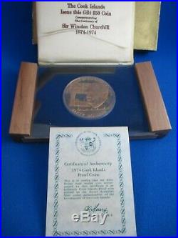 1974 COOK ISLANDS Silver Gilt Proof Fifty Dollars Coin Sir Winston Churchill