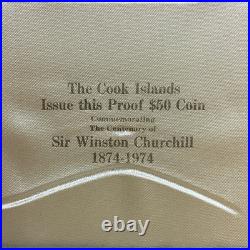 1974 Cook Islands $50.925 Sterling Silver Proof Churchill Coin in OGP Box