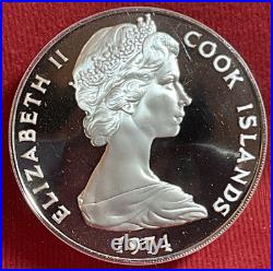 1974 Cook Islands $50.925 Sterling Silver Proof Churchill Coin in OGP Box