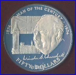1974 Cook Islands Proof 50 Dollar Coin Sir Winston Churchill 97.2 Gs. 925 Sil