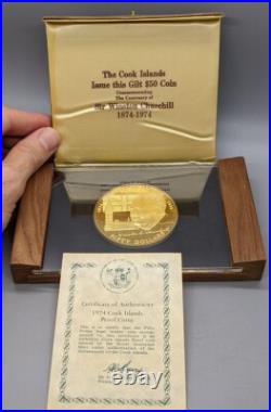 1974 Cook Islands William Churchill Man of the Century $50 Gilt Silver Coin