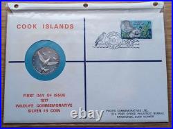1977 Cook Islands $5 Silver Proof Coin FDC Wildlife and Conservation Day #23/100
