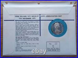 1977 Cook Islands $5 Silver Proof Coin FDC Wildlife and Conservation Day #23/100