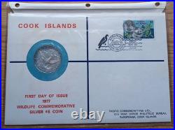 1977 Cook Islands $5 Silver UNC Coin FDC, Wildlife and Conservation Day #23/100
