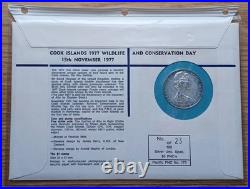 1977 Cook Islands $5 Silver UNC Coin FDC, Wildlife and Conservation Day #23/100
