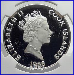 1988 COOK ISLANDS Elizabeth II Silver $50 w VIKING LEIF ERICSON Coin NGC i75056