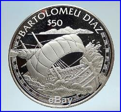 1988 COOK ISLANDS Portuguese Bartolomeu Diaz SAILING SHIP Silver $50 Coin i75179