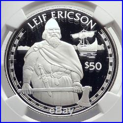 1988 COOK ISLANDS Proof Silver 50 Dollars Coin VIKING LEIF ERICSON NGC i72132