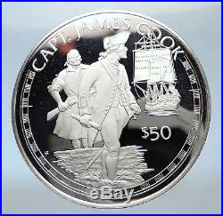 1988 COOK ISLANDS w Captain James Cook Portuguese Antique Silver $50 Coin i73814