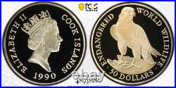 1990 Cook Islands 50 Dollars Peregrine Falcon Silver Coin Km# 119 PCGS PR 69DCAM