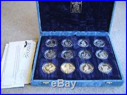 1991 Set of 12 Endangered Wildlife Silver Proof $50 coins, Cook Islands in case