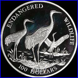 1993 Cook Islands Endangered Wildlife 5 Ounce Silver Manchurian Cranes. 999