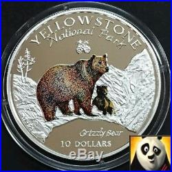 1996 COOK ISLANDS $10 Dollars Yellowstone Park Grizzly Bear Silver Proof Coin