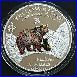 1996 COOK ISLANDS $10 Dollars Yellowstone Park Grizzly Bear Silver Proof Coin