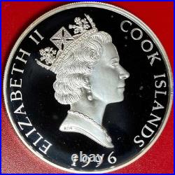 1996 Cook Islands $25 Grizzly Bear 5 Oz Silver Proof Colorized Yellowstone Park
