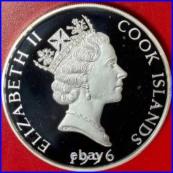 1996 Cook Islands $25 Grizzly Bear 5 Oz Silver Proof Colorized Yellowstone Park