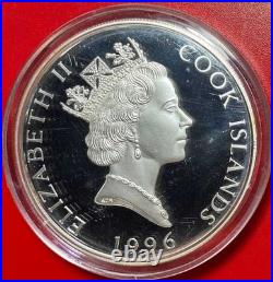 1996 Cook Islands $25 Grizzly Bear 5 Oz Silver Proof Colorized Yellowstone Park