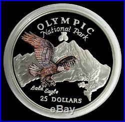 1996 Silver Cook Islands $25 Olympic Park Bald Eagle 5 Oz Coin Proof Condition