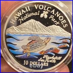 1997 COOK ISLANDS Elizabeth II HAWAII VOLCANOES PF Silver 10 Dollars Coin