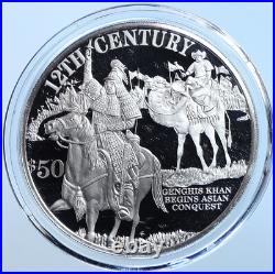 1997 COOK ISLANDS Genghis Khan 1100′s Old Proof Silver 50 Dollars Coin i114634