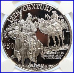 1997 COOK ISLANDS Genghis Khan 1100's Proof Silver 50 Dollars Coin NGC i105680