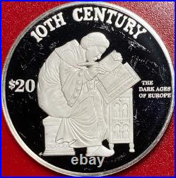 1997 Cook Islands $20 Proof. 95 Oz Silver Dark Ages Europe Monk Writing Rarecoin