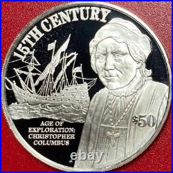 1997 Cook Islands $50 Silver Proof Christopher Columbus Ship Explorer Rare Coin