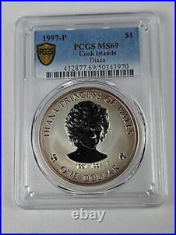 1997 Cook Islands Silver One Dollar Death of Princess Diana PCGS MS 69 TONED