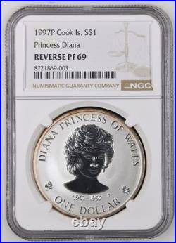 1997-P Cook Islands 1 Dollar Lady Diana Silver 0.999 Coin Km# 308 NGC RP 69