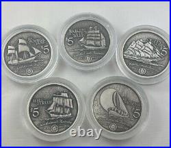 1999 Cook Islands Set of 5 Antiqued Silver 2oz Coins SHIPS THAT MADE AUSTRALIA