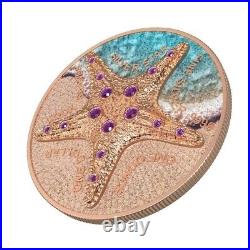 1 Oz Silver Coin 2021 Cook Islands $1 Sea Star Beach Pink Gold Star Crystals