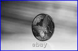 1 oz Silver Coin 2025 Cook Islands Butterfly Obsidian Black Proof Nanoshine