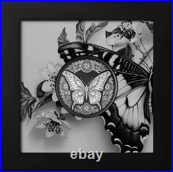 1 oz Silver Coin 2025 Cook Islands Butterfly Obsidian Black Proof Nanoshine