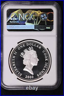 2000 Cook Islands Colorized Silver Dollar Coin Queen Mother NGC PF 69 UC