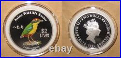 2001 COOK ISLAND $2D wildlife bird Indian Pitta Color PROOF Silver coin RARE